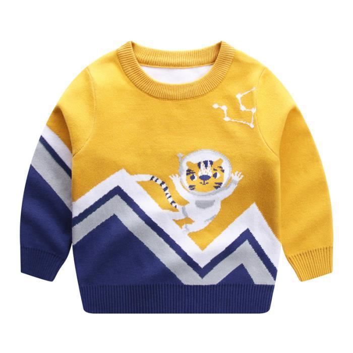 Pull Enfant Manches Longues en Tricot Coton De 2 a 10 ans Chaude Doux Col Rond Pas Cher Jaune Jaune Cdiscount Pret a Porter