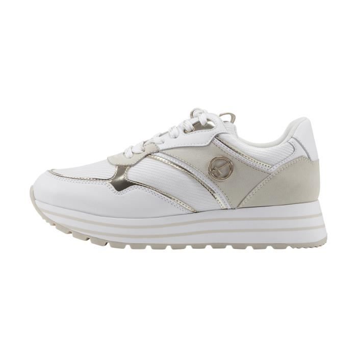 Tennis Basket Basses TAMARIS Blanc Or Femme Fermeture Lacets Confort Exceptionnel Blanc or Cdiscount Chaussures