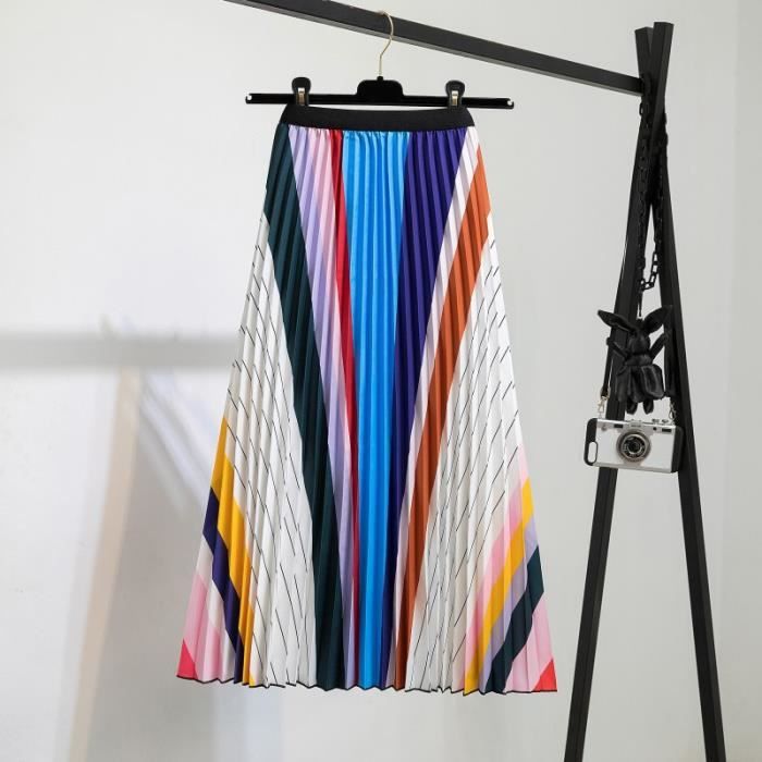 Jupe,Jupes longues pliss?�es blanches taille haute pour femmes, longueur mi-mollet, imprim?� 