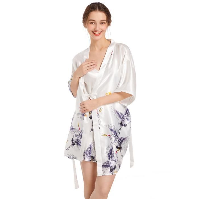 Pyjama Femme 2 pi ces Ensemble Simili Soie Peignoir et Robe de