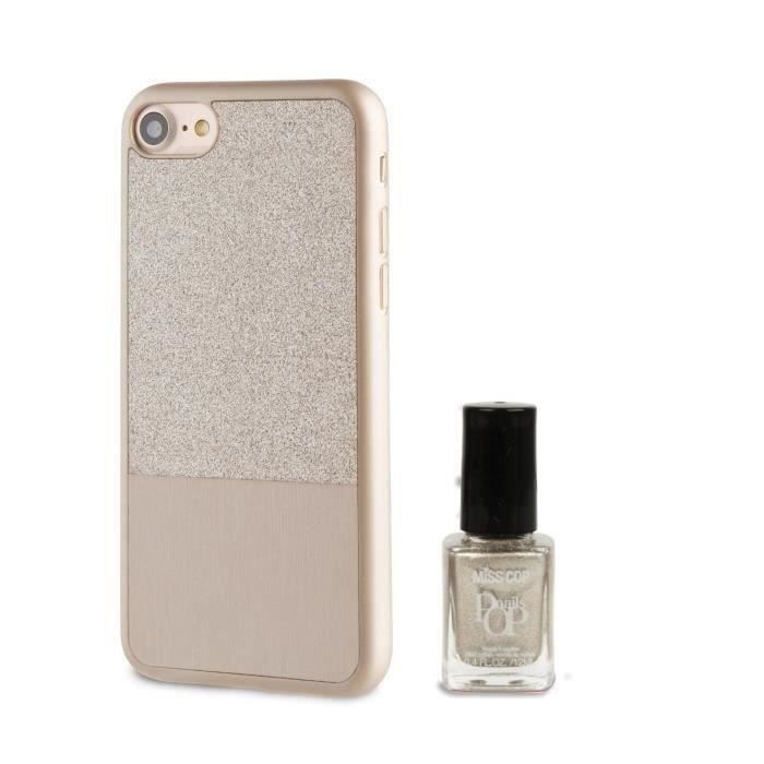 MUVIT LIFE Pack Coque PAILLETTE OR + VERNIS Pour APPLE IPHONE 7