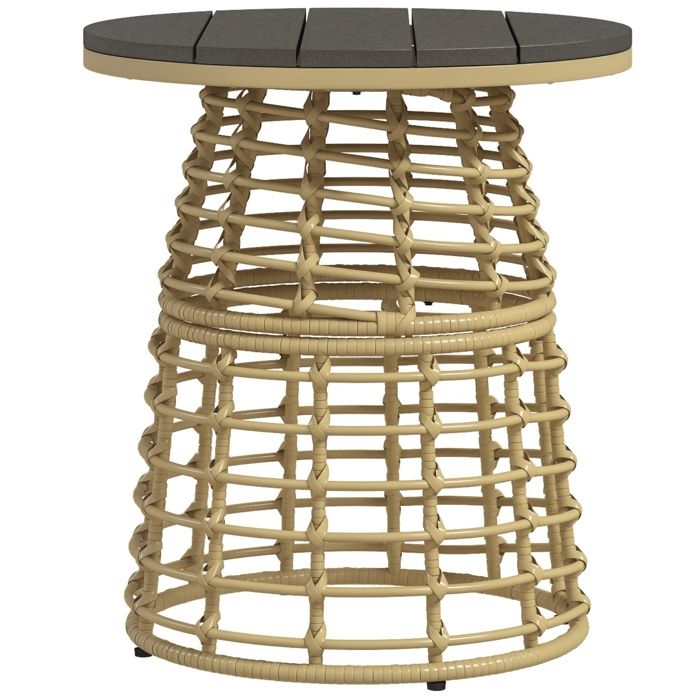 Table basse de jardin - Outsunny - ronde - en résine aspect rotin métal et plateau composite - Ø 45 x 50 cm - gris et naturel