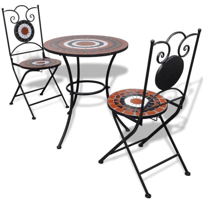 4152[TOP SELLER]Set bistrot 2 personnes - Table + 2 chaises,Salon de jardin,Mobilier Carreau céramique Terre cuite et blanc Taille:6