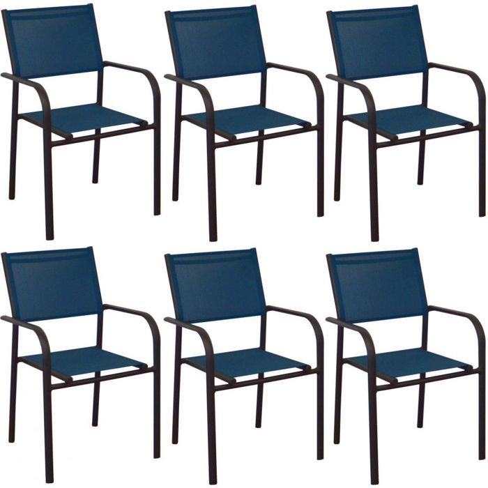 fauteuil de jardin - proloisirs - duca - aluminium epoxy - graphite et bleu - lot de 6