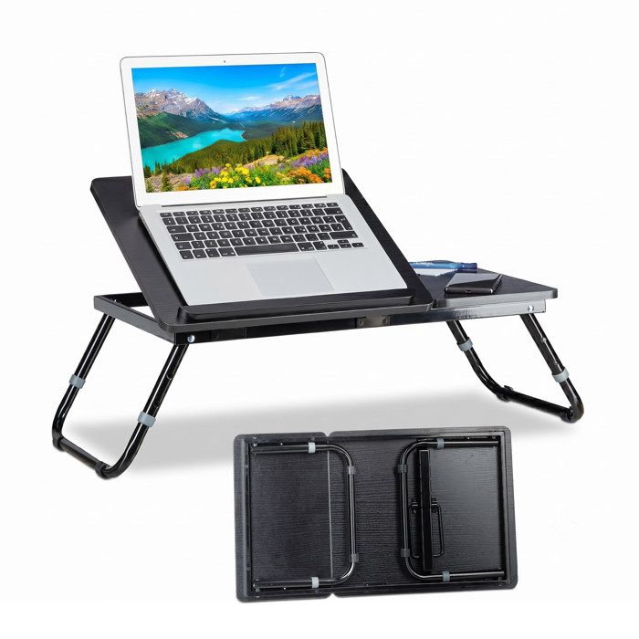 Relaxdays Table De Lit Pliable Pour Ordinateur - Tablette Canapé Noir 26x63x40 Cm