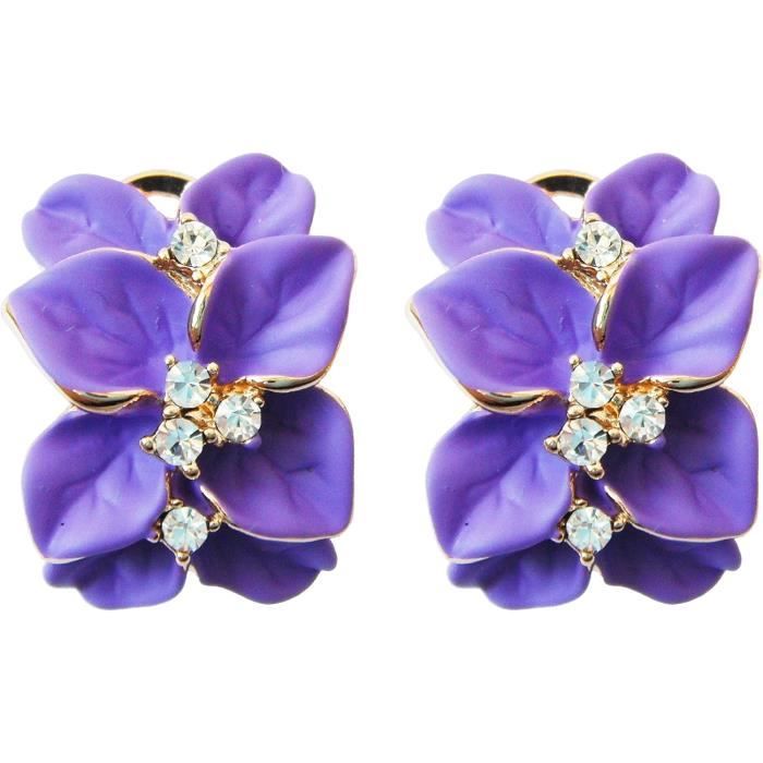 Boucles d'oreilles fleurs avec émail en or élégant main image 0