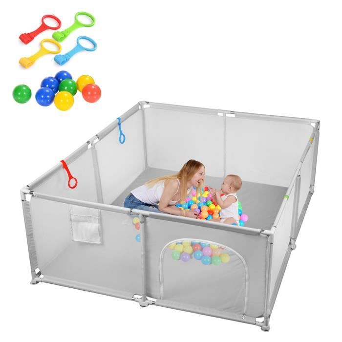 SINBIDE Parc Bébé Enfant - Parc De Jeux - Lavable 150x180x65cm GRIS - Adapté À L'intérieur Et À L'extérieur - Avec 30 Boules
