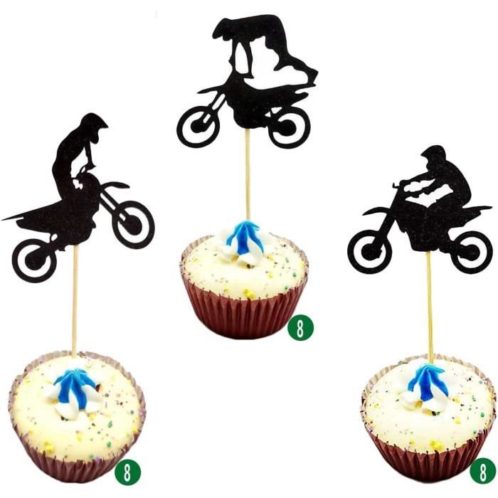 Lot De 13 Décorations De Gâteau Moto - Paillettes Noires - Thème Anniversaire Garçon, Sport - Décoration Non Comestible - 6