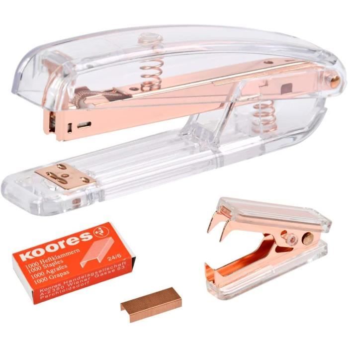 Agrafeuse Bureau MSDADA Acrylique Transparent - Design Moderne Ergonomique (Or Rose)