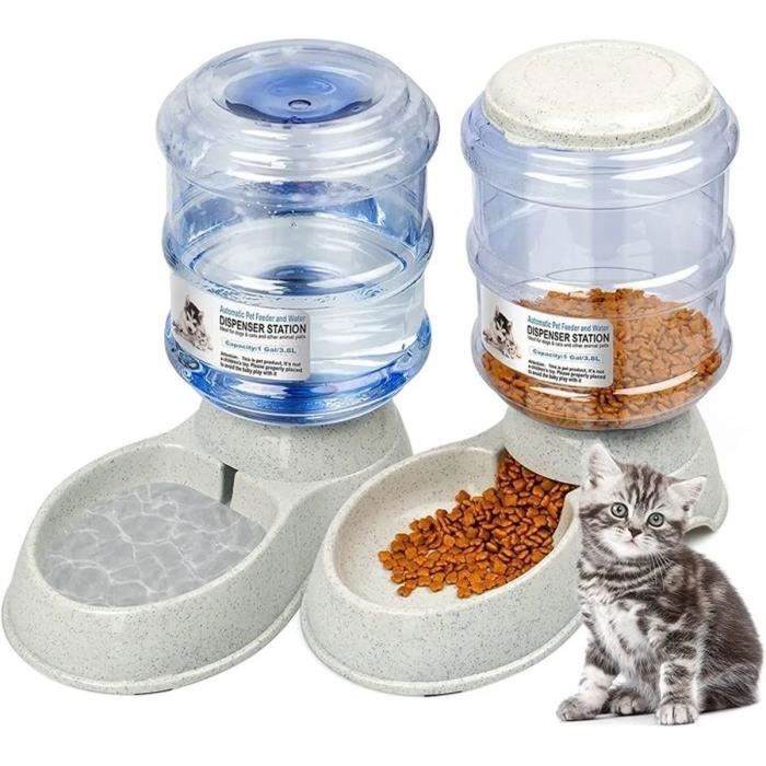 Meilleurs prix pour Distributeur de croquettes pour chat automatique, 2 Unités, 3.8 L, Gamelle à Nourriture et à Eau pour Animaux de Compagnie Gris