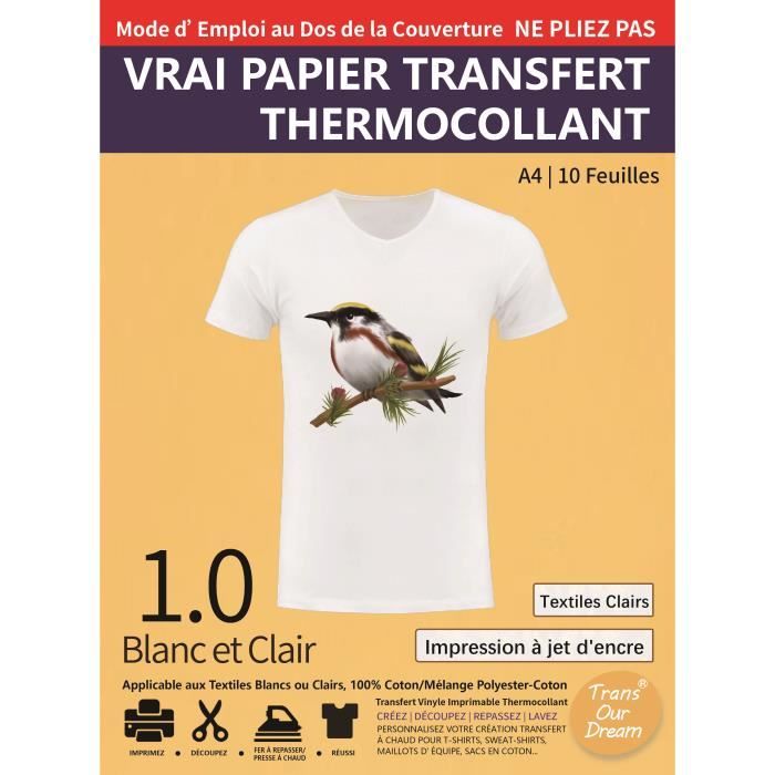 PPD Papier transfert jet dencre pour t-shirts de coluleur blanc et lumière papier de transfert pour t.shirts de couleur foncé x 20 Feuilles PPD-5-70 DIN A4 X 50 feuilles 