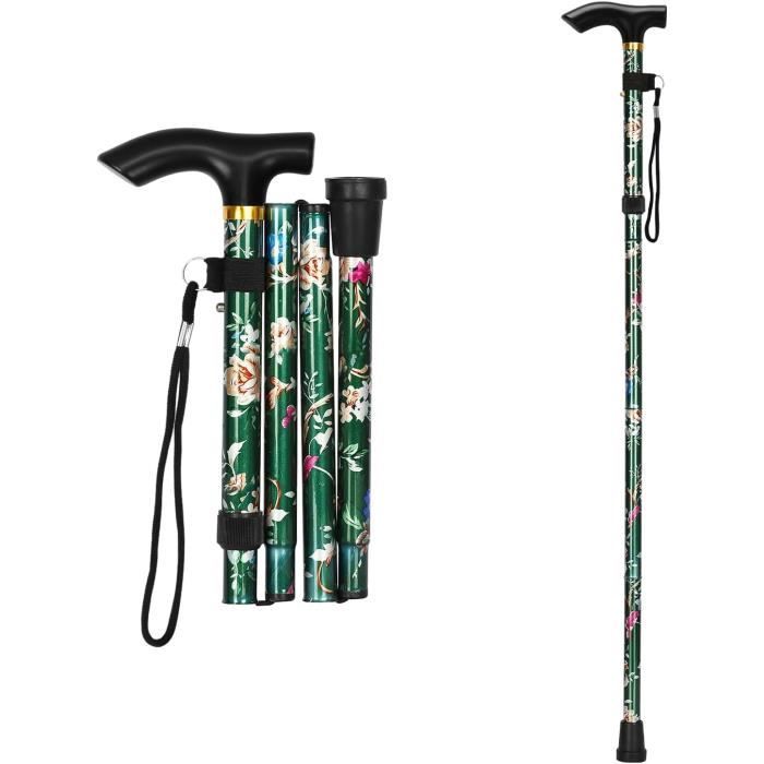 Canne De Marche Pliante Réglable Supregear - Aluminium, Motif Fleurs Blanches, 85-95 Cm