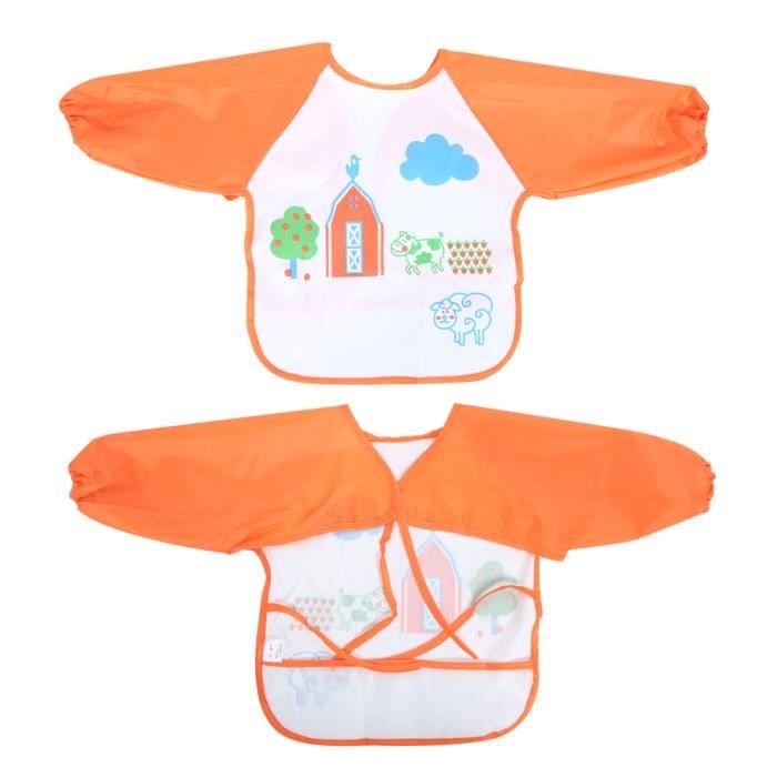 Bavoir De Sevrage GIKPAX à Manches - Imperméable PU - Pour Bébé 6-12 Mois - Lavable - Poche Attrape-Miettes