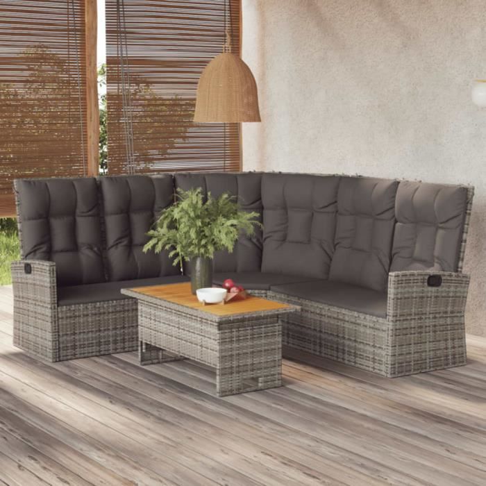 vidaXL Canapé d'angle inclinable Coussins Résine tressée - vue 2