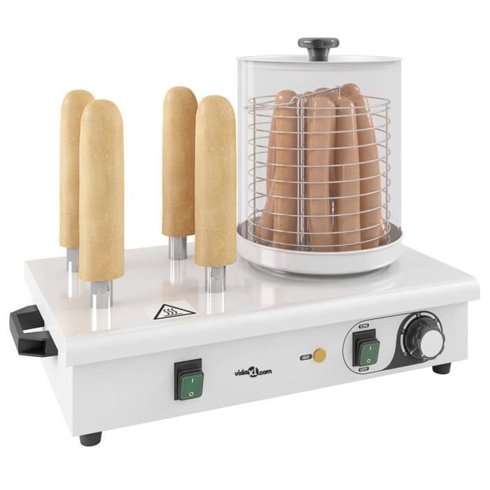 Machine à Hot-Dog Professionnelle En Acier Inoxydable Avec Couvercle Verre Et 2 Brochettes Chauffantes - Idéale Pour Saucisses Et Pain