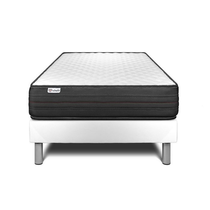 Ensemble Matelas Sommier 90x190 cm - Sommier Blanc (déjà monté) - Vitalpower Blanc