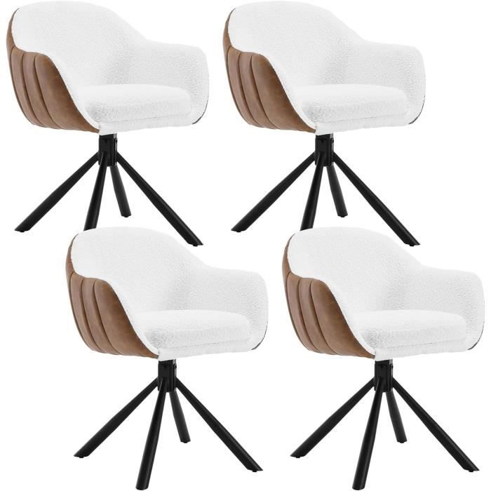 Lot De 4 Chaises Pivotantes Salle à Manger - Rembourrées Tissu Chenille, Pivot 360°, Beige - 9