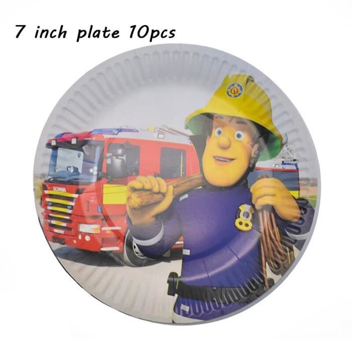 7 inch plate 10pcs -Bannière thème pompier Sam,décorations de fête ...