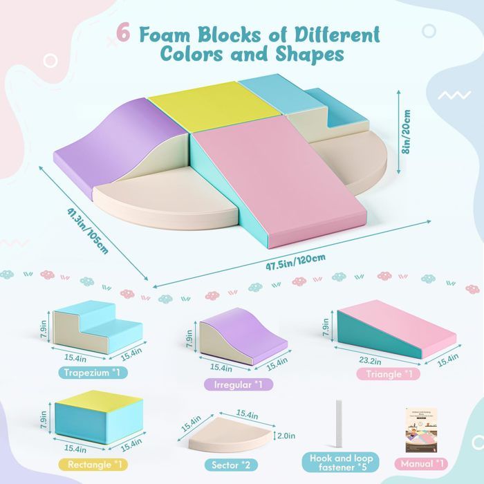 Blocs De Construction En Mousse Pour Enfants - Lot De 6 - Jouet D'escalade, 1-3 Ans - Sécuritaire, Lavable
