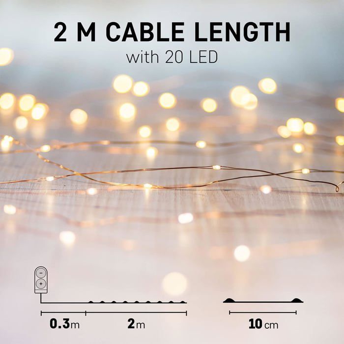 TRAHOO-Guirlande Micro LED en fil de cuivre 2m, 20 LED, guirlande LED à ...