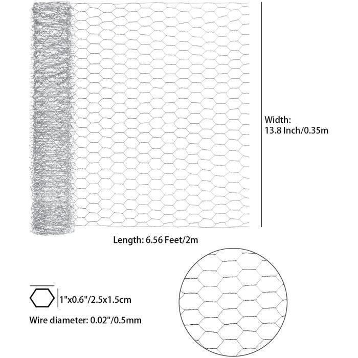 Grillage à poule en métal galvanisé hexagonal de 0,35 x 4 m (maille légère)  pour