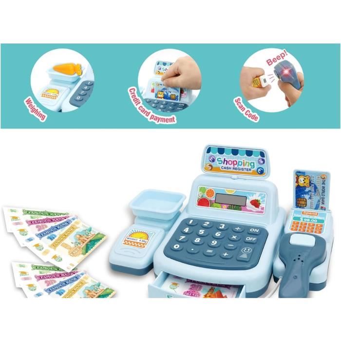 Caisse Enregistreuse En Bois Pour Enfants 3-5 Ans - Jouet Scanner Son Lumière + 40 Accessoires Caisse Enregistreuse Maysida