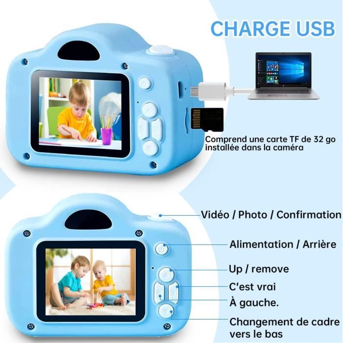 Appareil Photo Enfants, Mini Caméra Enfant Rechargeable Caméscope Cadeau  Jouet Filles Garçons de 3 à 10, vidéo HD 1080p, 32G S[7] - Cdiscount Jeux -  Jouets