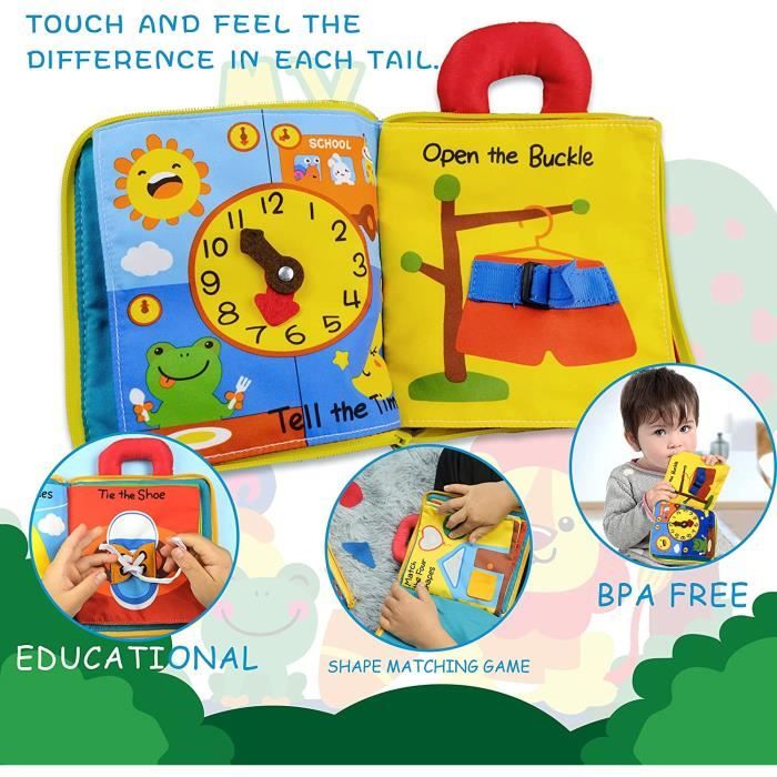 Lot de 6 Livre Tissu Bébé Eveil 3 6 12 Mois, Livre Sensoriel a Toucher  Livre D'activités Interactif Jouet Educatif Cadeau pour Bebe