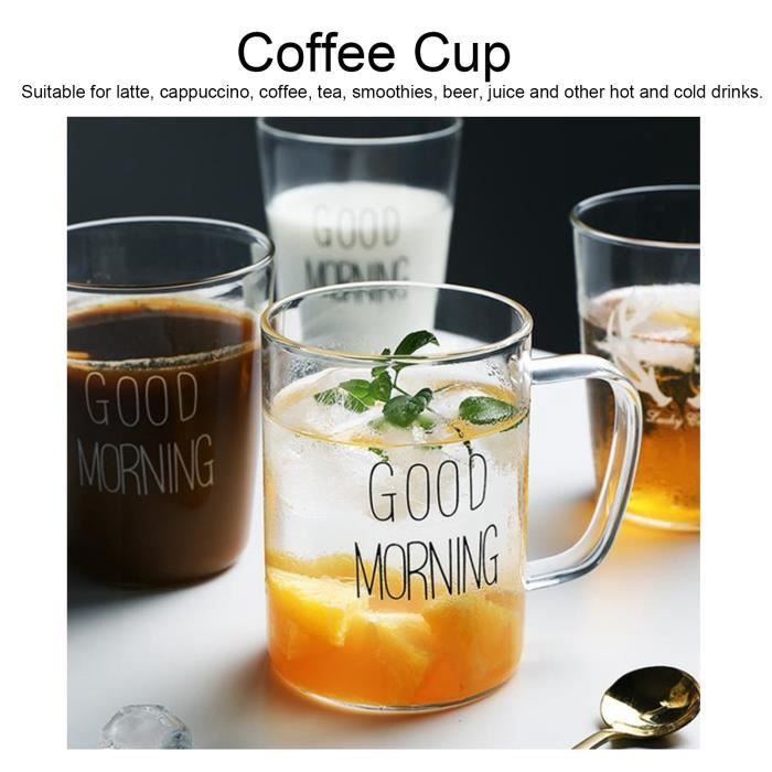 Tasse à café Cergrey 350 ml tasse en verre transparent à haute teneur en  borosilicate avec poignée pour boisson au thé au lait, tasse à thé, tasse à  café 