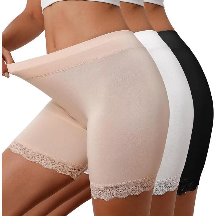 3 Pièces Short sous Robe Femme Anti Frottement Cuisse Jupe Shorts Pantalon  De Sécurité (Beige+Blanc+Noir)