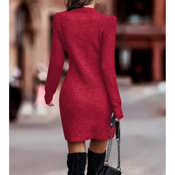 Robe Pull Femme Hiver Automne Rouge Chic et Confortable Mi