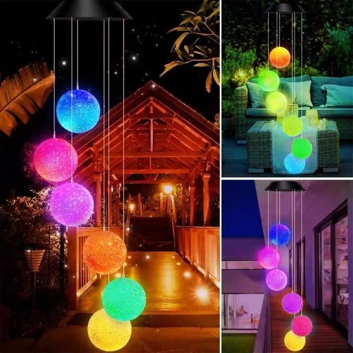 Lampe Solaire Carillon Éolien Décoratif Pour Jardin - Lumière Extérieure Changeante Noire