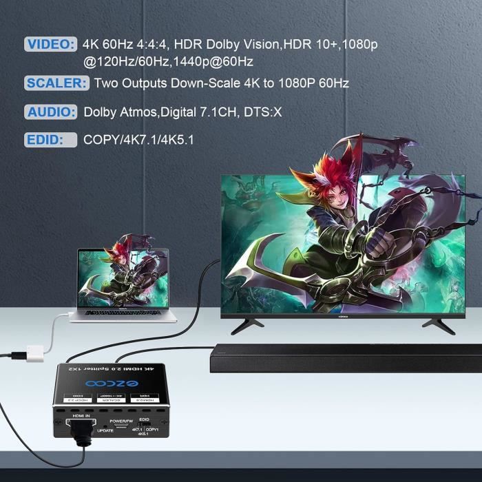 Commutateur HDMI à 3 ports, répartiteur HDMI 4K @ 60 Hz 3 en 1, prend en charge le lecteur 3D Full HD 4K 1080p, Plug and Play