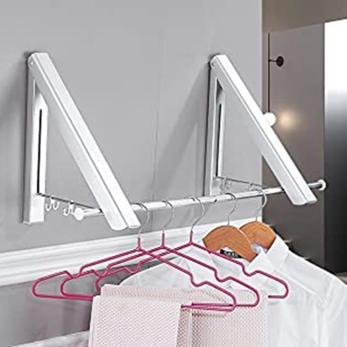 Porte-Vêtements Rétractable Mural MAKIVI - 2 Étagères Aluminium - Longueur 80 Cm - Idéal Pour Buanderie Ou Entrée
