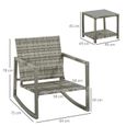 Salon de jardin - OUTSUNNY - 2 personnes - 2 chaises à bascule - table basse plateau verre trempé - rotin gris-2