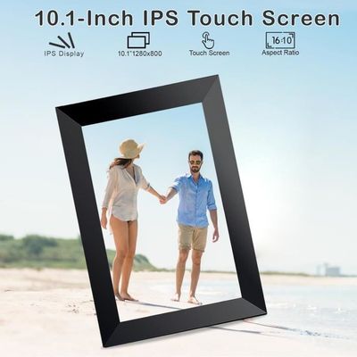 Cadre Photo Numérique Connecté WiFi 10,1 Pouces - Écran Tactile IPS HD, 32 Go, Bois Chêne, Partage Via App Frameo - 9