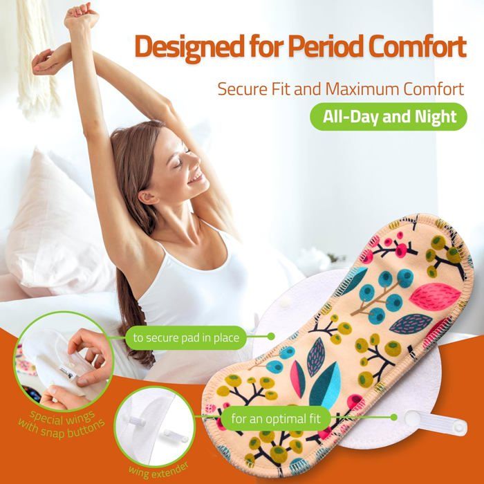 Lot De 6 Serviettes Hygiéniques Lavables Bio Natissy - Taille S+M, Coton Bio, Réutilisables