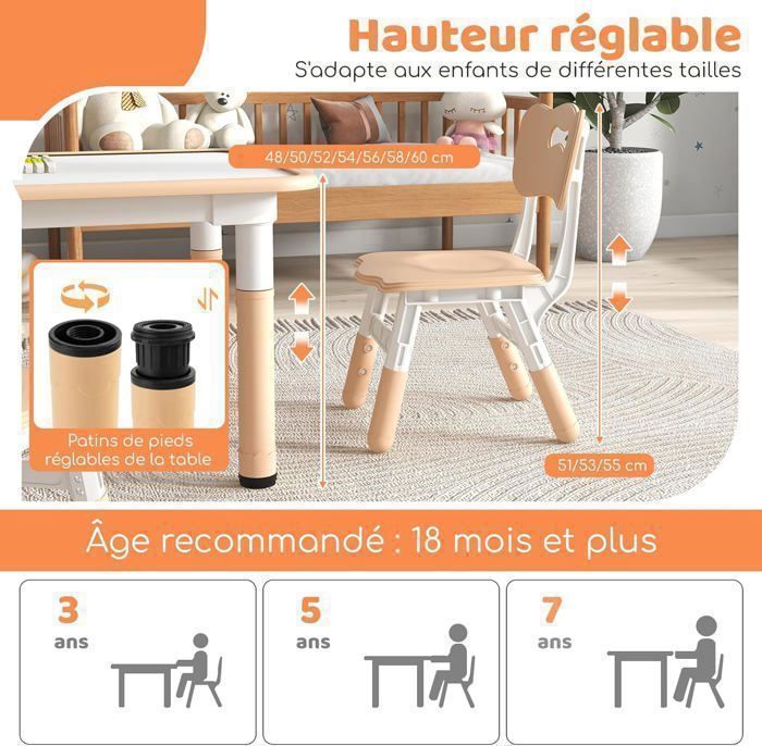 Ensemble Table et 2 Chaises 3 en 1 pour Enfants +3 Ans Table Multi-usage D' activités avec 300 Blocs de Constructions