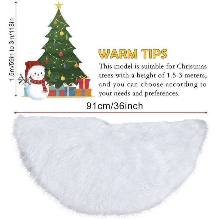 Jupe De Sapin De Noël En Fausse Fourrure Blanche - 90 Cm De Diamètre - Cache Le Pied, Décorative Et Lavable - 4