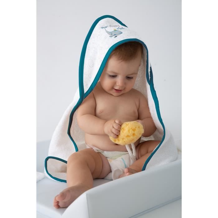 NAF NAF - Sortie de bain bébé 100% coton 75x75cm + gant de