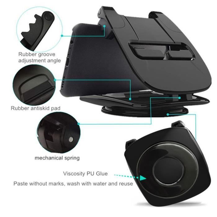 OPTEX - Support de téléphone portable de voiture, tapis antidérapant  rotatif à 360 degrés, support en caoutchouc pour tableau de bord, gps de  4.0 à