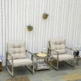 Salon de jardin - OUTSUNNY - 2 personnes - 2 chaises à bascule - table basse plateau verre trempé - rotin gris-3