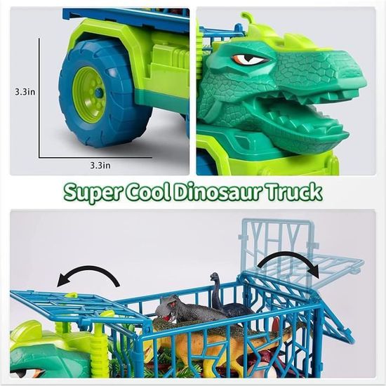 Camion Dinosaure Transformable – 8 Voitures De Course En Alliage – Piste Double, Garage Et Ruban DIY – Cadeau Pour Garçon 3-8 Ans