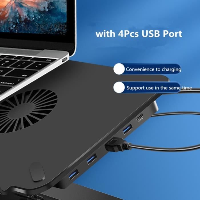 Support tablette,Support multifonction pour ordinateur portable avec  ventilateur et 4 ports USB - Type with Type-C Cable - Cdiscount Informatique