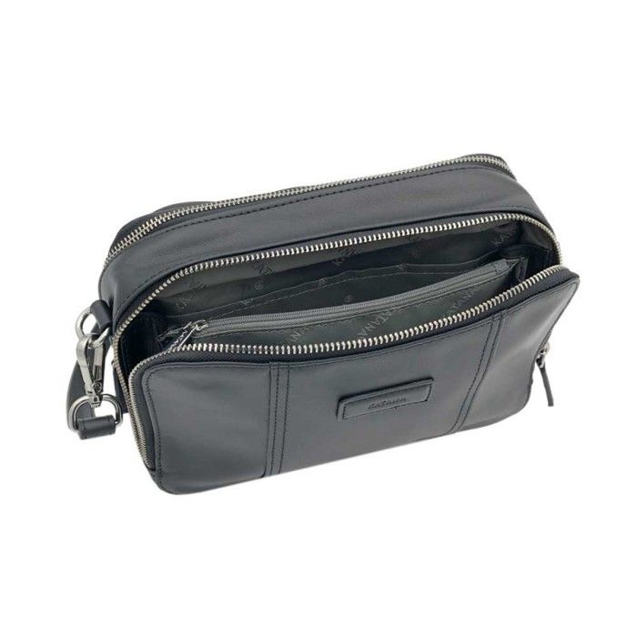 Sac Bandoulière En Cuir Katana – 2 Compartiments, Noir, Dimensions 22 X 15 X 3,5 Cm, Neuf Avec étiquettes