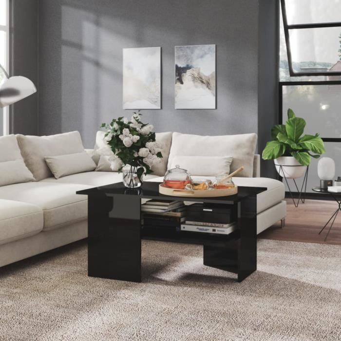 ABB Table basse Noir brillant 90x60x46,5 cm Aggloméré - Qqmora ...