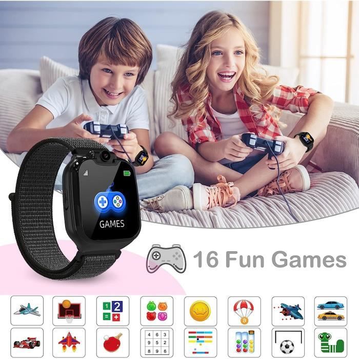 Montre Connectée Enfant Podomètre Téléphone,Caméra Rotative Jeux Musique  Garçons Filles Smartwatch,Sos Mode Silencieux Lampe