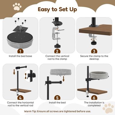 Hamac De Bureau Pour Chat Rotatif 360° - Hauteur Réglable - Pour épaisseur De Bureau Jusqu'à 6cm - 9