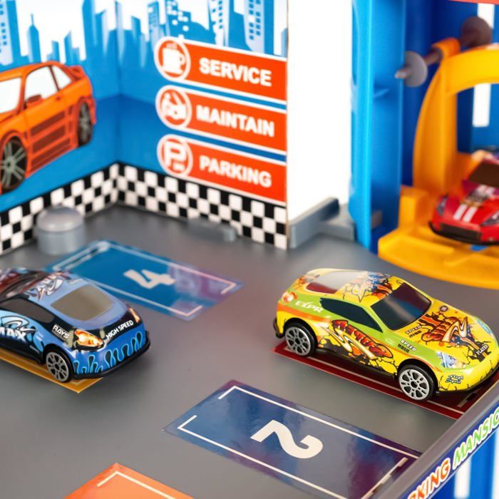 Garage Multiniveau CELMAN – Parking Jouet Avec Ascenseur, 8 Voitures Métal, Hélicoptère