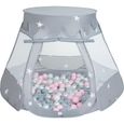 Selonis Tente Château Avec Les 200 Balles Plastiques Piscine À Balles Pour Enfants, Gris: Perle-Gris-Transparent-Rose Poudré-0